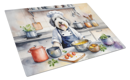 Old English Sheepdog The Chef Glass Cutting Board