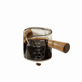 1pc Double Spout Measuring Cup With Wooden Handle; Household Glass Measuring Cup; Kitchen Supplies