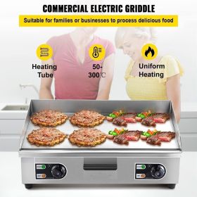 26" Commercial Electric Fry Pan 3200W 50°C - 300°C Stainless Steel Level Top Grill with Drip Hole