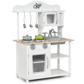 Wooden Kids Pretend Play Kitchen Set with Sink & Accessories