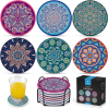 Mandala Coasters with Holder & Cork Base