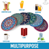 Mandala Coasters with Holder & Cork Base