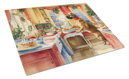 Mastiff Christmas Cookies Glass Cutting Board