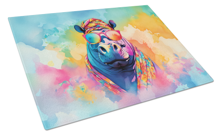 Hippie Animal Hippopotamus Glass Cutting Board