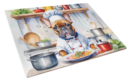French Bulldog The Chef Glass Cutting Board