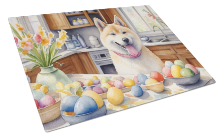 Decorating Easter Akita Glass Cutting Board