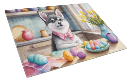 Decorating Easter Alaskan Klee Kai Glass Cutting Board