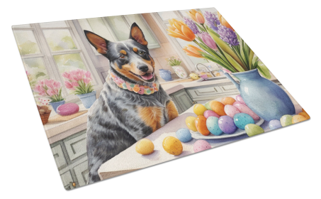 Decorating Easter Australian Cattle Dog Glass Cutting Board