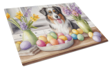 Decorating Easter Australian Shepherd Glass Cutting Board