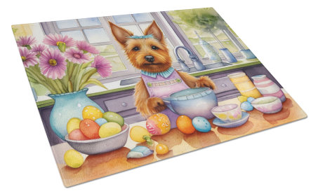 Decorating Easter Australian Terrier Glass Cutting Board