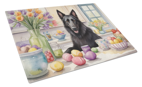 Decorating Easter Belgian Sheepdog Glass Cutting Board