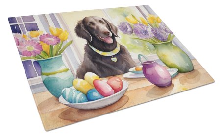 Decorating Easter Curly-Coated Retriever Glass Cutting Board