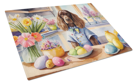 Decorating Easter English Cocker Spaniel Glass Cutting Board