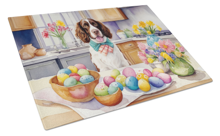 Decorating Easter English Springer Spaniel Glass Cutting Board