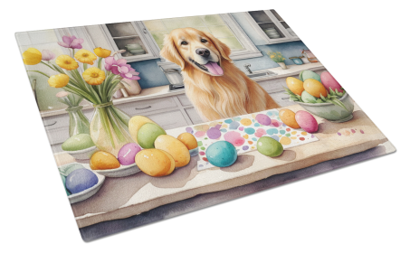 Decorating Easter Golden Retriever Glass Cutting Board