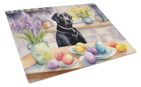 Decorating Easter Black Labrador Retriever Glass Cutting Board