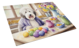 Decorating Easter Old English Sheepdog Glass Cutting Board