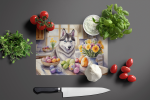 Decorating Easter Siberian Husky Glass Cutting Board