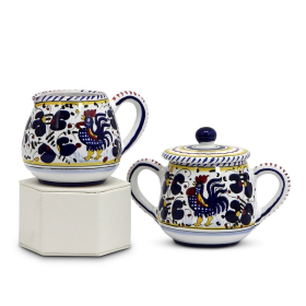 ORVIETO ROOSTER: Sugar and Creamer (Color: Blue, size: 3.5 DIAM. X 3.5 HIGH (Dimensions measured in Inches))