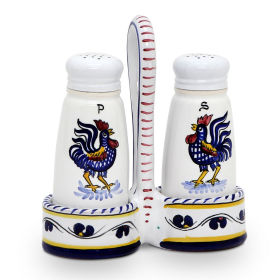 ORVIETO ROOSTER: Salt and Pepper Cruet (Color: Blue, size: 5.5 WIDE X 2.5 DEEP X 6.5 HIGH (Easy Refill Shaker)