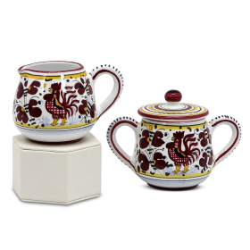 ORVIETO ROOSTER: Sugar and Creamer (Color: Red, size: 3.5 DIAM. X 3.5 HIGH (Dimensions measured in Inches))