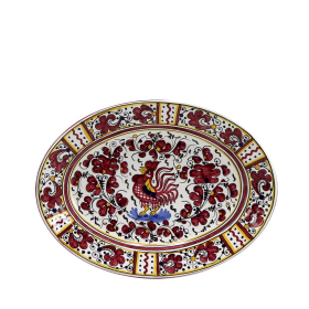 ORVIETO ROOSTER: Oval Plate (Color: Red, size: 12 X 9 (Dimensions measured in Inches))
