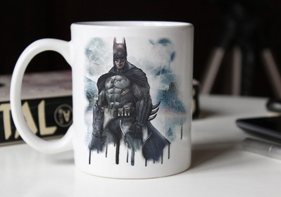 Hero Inspired Watercolor Ceramic Coffee Mug - TheBat | By Trebreh Designs (Color: White/Gold Plated Handle, size: 11oz)