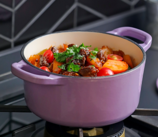 RJ Legend 1.4 Liter Cast Iron Pot, Enameled Pot with Handles, Purple (Color: Purple)