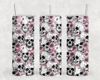 Skulls and Flowers - 20 oz Steel Skinny Tumbler - Optional Blue Tooth Speaker - Speaker Color will Vary (Style: No Speaker)