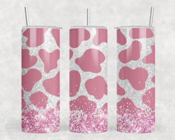 Pink Cow Print faux glitter - 20 oz Steel Skinny Tumbler - Optional Blue Tooth Speaker - Speaker Color will Vary (Style: No Speaker)