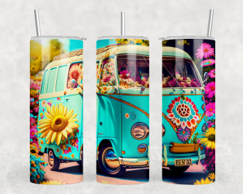 Tie Dye Van - 20 oz Steel Skinny Tumbler - Optional Blue Tooth Speaker - Speaker Color will Vary (Style: No Speaker)