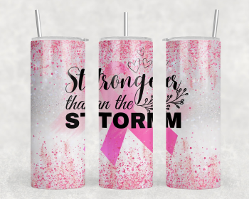 Stronger Than The Storm Pink Ribbon - 20 oz Steel Skinny Tumbler - Optional Blue Tooth Speaker - Speaker Color will Vary (Style: No Speaker)