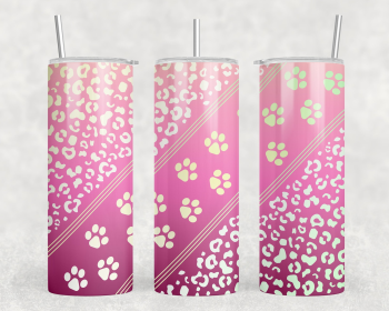 Pink Paw Prints - 20 oz Steel Skinny Tumbler - Optional Blue Tooth Speaker - Speaker Color will Vary (Style: Speaker)