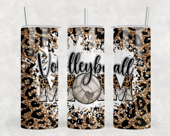 Volleyball Mom Leopard Print - 20 oz Steel Skinny Tumbler - Optional Blue Tooth Speaker - Speaker Color will Vary (Style: Speaker)