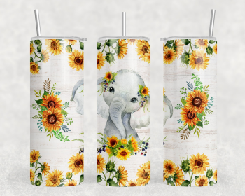 Sunflower Elephant  - 20 oz Steel Skinny Tumbler - Optional Blue Tooth Speaker - Speaker Color will Vary (Style: No Speaker)