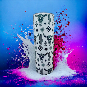 Western Bull Skull  - 20 oz Steel Skinny Tumbler - Optional Blue Tooth Speaker - Speaker Color will Vary (Style: No Speaker)