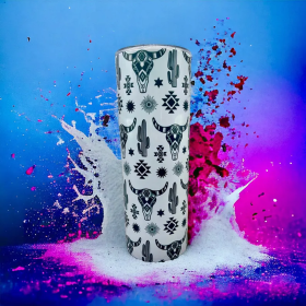 Western Bull Skull  - 20 oz Steel Skinny Tumbler - Optional Blue Tooth Speaker - Speaker Color will Vary (Style: Speaker)
