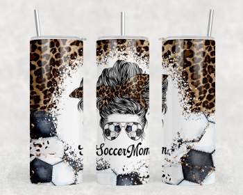 Soccer Mom Leopard Print - 20 oz Steel Skinny Tumbler - Optional Blue Tooth Speaker - Speaker Color will Vary (Style: No Speaker)