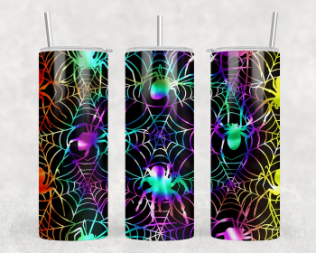 Neon Spider Webs - 20 oz Steel Skinny Tumbler - Optional Blue Tooth Speaker - Speaker Color will Vary (Style: No Speaker)
