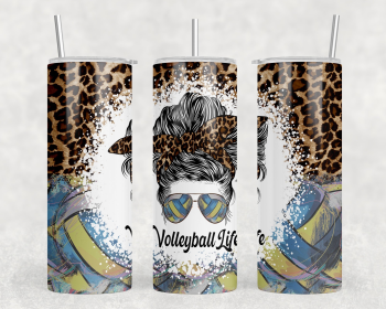 Volleyball Life Leopard Print - 20 oz Steel Skinny Tumbler - Optional Blue Tooth Speaker - Speaker Color will Vary (Style: Speaker)