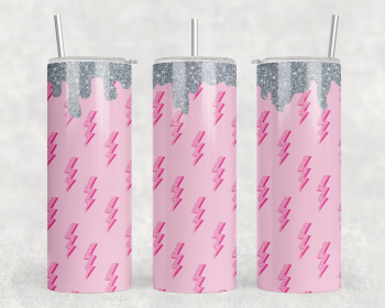 Pink Lightning Bolt faux glitter Drip|Skinny Tumbler|Optional Bluetooth Speaker| Speaker Color Varies (Style: Speaker)