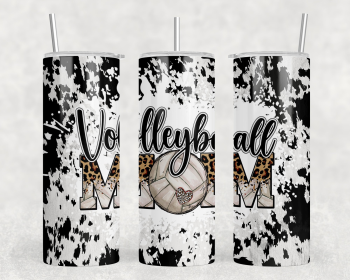 Volleyball Mom Cow Print|Skinny Tumbler|Optional Bluetooth Speaker| Speaker Color Varies (Style: No Speaker)