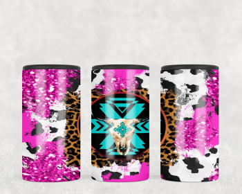 Pink Cow Print Bull Skull  Steel can hugger - optional speaker (Style: Speaker)
