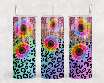 neon leopard print sunflowers 20 oz Steel Tumbler With Or Without Bluetooth Speaker (Style: Speaker)