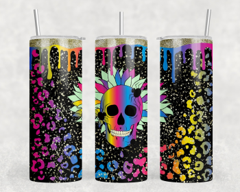 neon leopard print skull 20 oz Steel Tumbler With Or Without Bluetooth Speaker (Style: No Speaker)