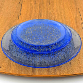 ISLA 12PC Glass Dinner Plate Set (Color: Indigo/Bronze)