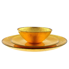 AURA 12PC Gilded Glass Dinnerware Set (Color: gold)
