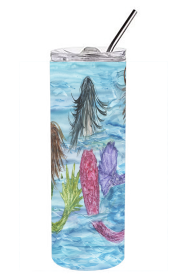 Mermaids Double Walled Stainless Steel 20 oz Skinny Tumbler (Color: Mermaids Double Walled Stainless Steel, size: 3 x 8.25)