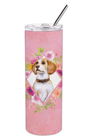 Dog Breed 20 oz Skinny Tumbler (Dog Breed: Beagle Pink Flowers Double Walled Stainless Steel)