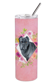 Dog Breed 20 oz Skinny Tumbler (Dog Breed: Cane Corso Pink Flowers Double Walled Stainless Steel)